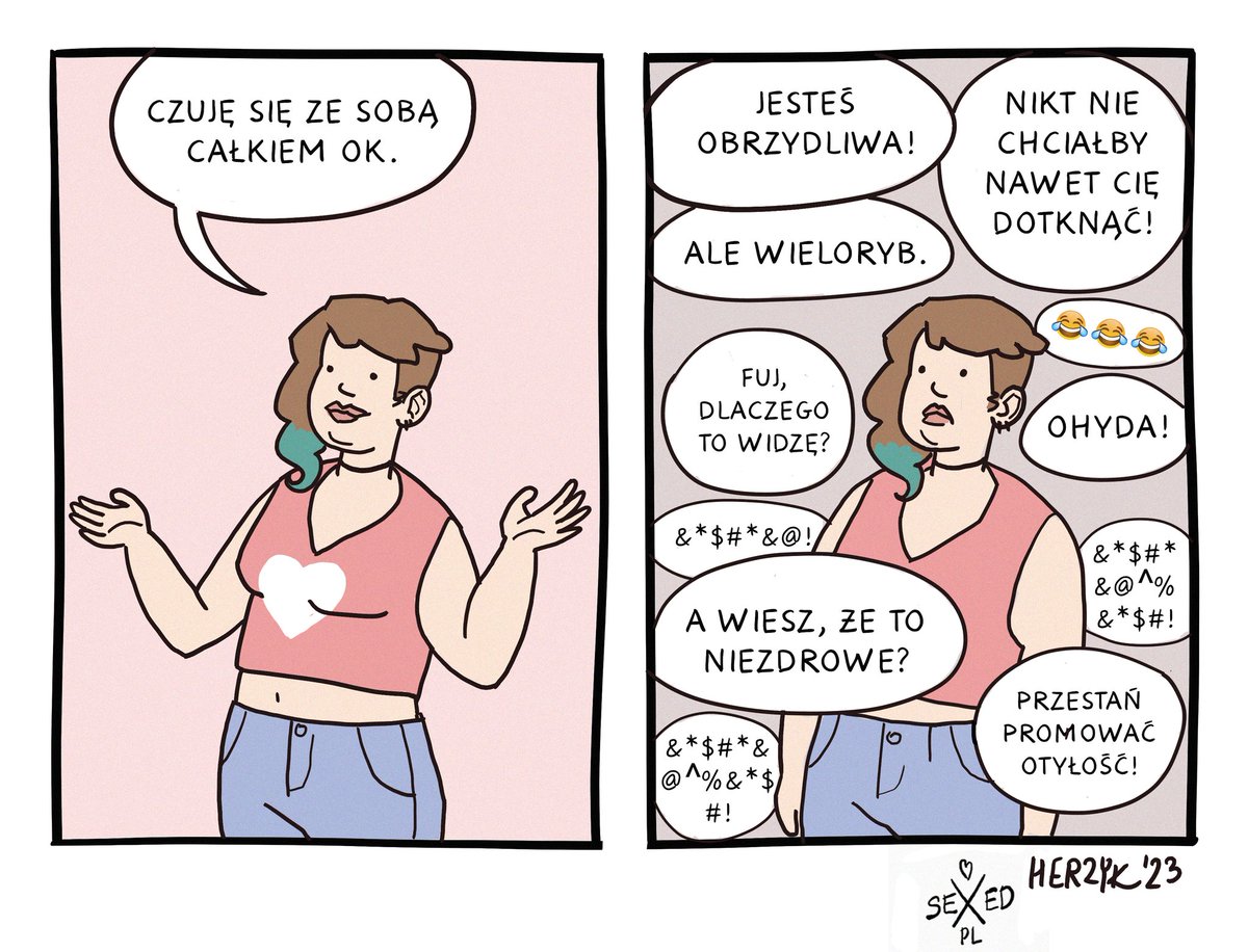 Zrobiłam z Sexed mały komiks o tym, jak to jest czuć się dobrze ze sobą w internecie nie wpisując się w dominujące kanony piękna
