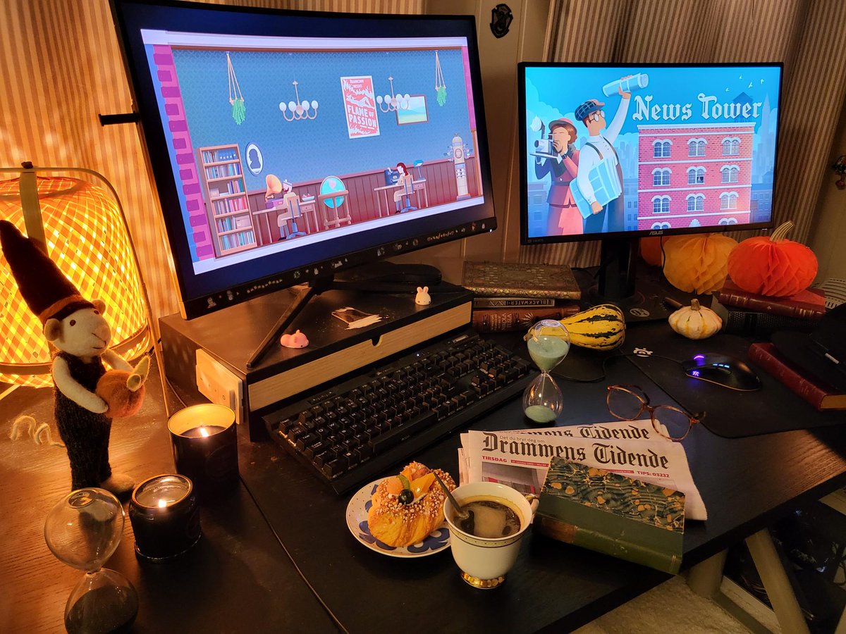 NewsTowerGame's tweet photo. Autumn gaming sanctuary: set! 🍂

Embracing the cozy vibes of fall with a touch of Halloween magic 🕸️☕

News Tower awaits - stepping into the shoes of a 1930s newspaper tycoon 🗞️ https://t.co/kC0ZapcHB4
