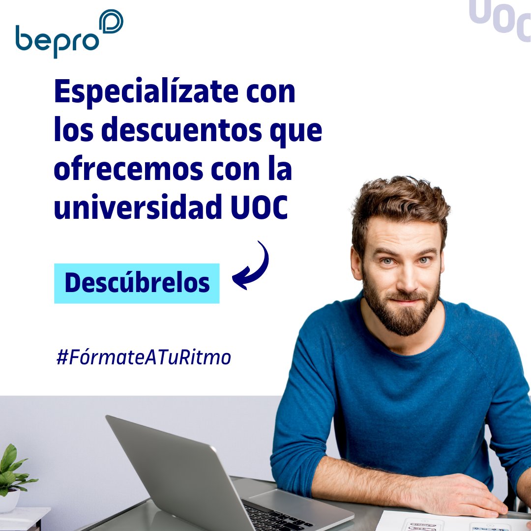 Bepro Deporte España (@teambepro) on Twitter photo ¡Gran noticia! Más de 84 deportistas Bepro actualmente están estudiando grados y másters universitarios con <a href="/UOCuniversitat/">UOCuniversitat</a>
Te presentamos un código de descuento exclusivo para los deportistas Bepro: DEPORTISTABEPRO10UOC. ⚠️ ¡Gran noticia! Más de 84 deportistas Bepro actualmente están estudiando grados y másters universitarios con <a href="/UOCuniversitat/">UOCuniversitat</a>
Te presentamos un código de descuento exclusivo para los deportistas Bepro: DEPORTISTABEPRO10UOC. ⚠️