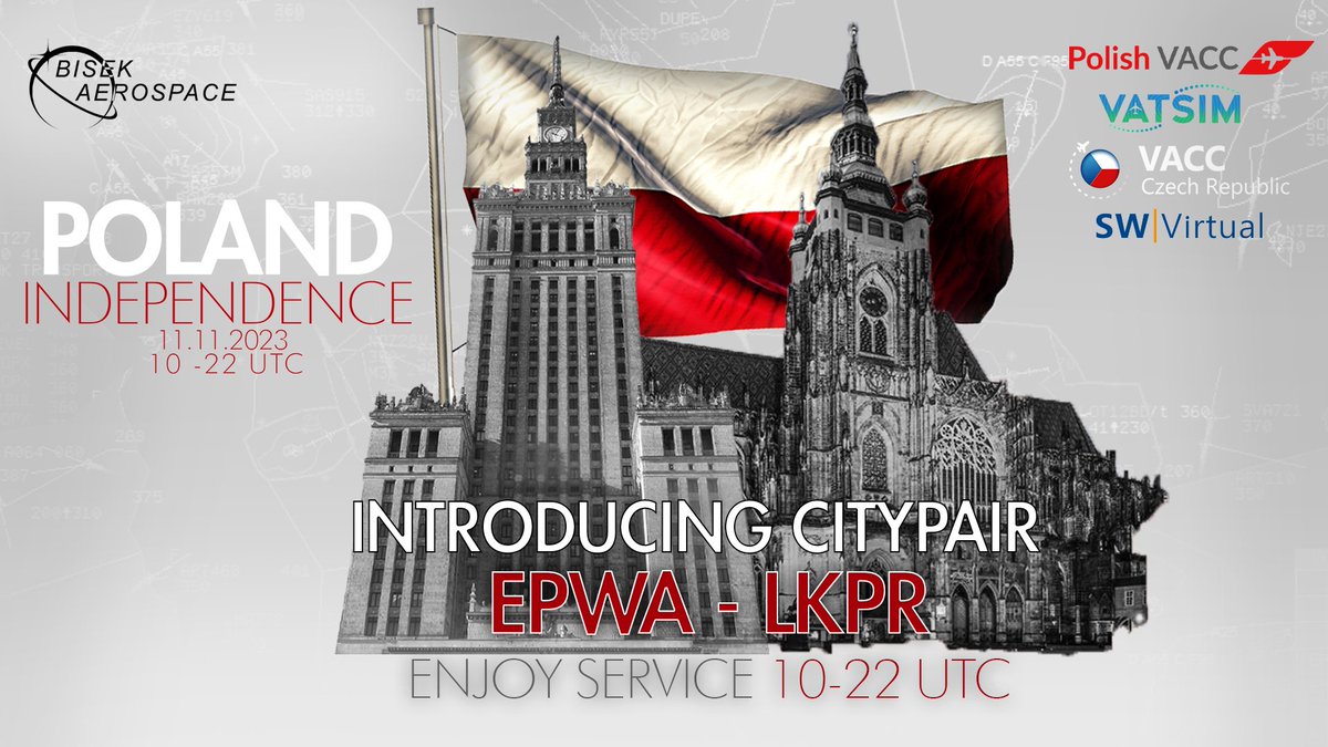 During #IndependenceDay2023 you will have a chance to enjoy full ATC during our CityPairs! At the begining, between 11 and 13 UTC we are delighted to invite you for the citypair with Ceske Budejovice (LKCS)! The citypair with LKPR will be ON during the whole duration of the event