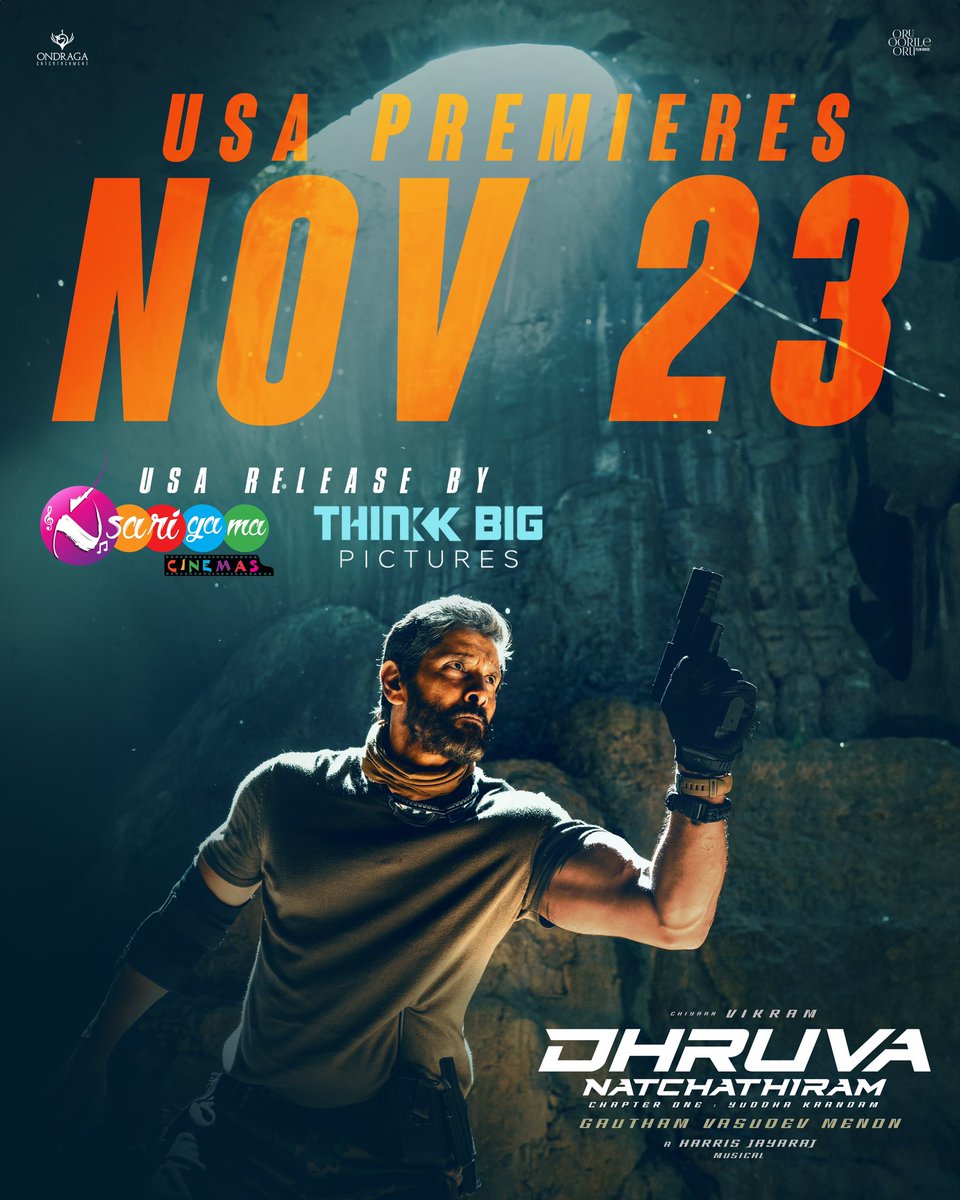 sarigamacinemas's tweet photo. The much awaited film of @chiyaan #DhruvaNatchathiram USA release by @Sarigamacinemas @bigthinkk @ustamilllc

Trailer - https://t.co/L0XJhB4iL4  

USA 🇺🇸 Premieres on Nov 23rd 

@chiyaan @menongautham @Jharrisjayaraj @oruoorileoru @manojdft @srkathiir @the_kochikaran @editoranthony @Preethisrivijay @riturv @realradikaa @SimranbaggaOffc @ondragaent