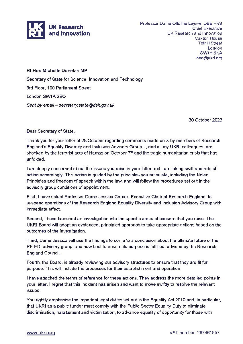 UKRI_News's tweet photo. Yesterday, UKRI responded to a letter from Secretary of State, Michelle Donelan. Now we are publishing that response and the Terms of Reference for the review we are setting up. https://t.co/RjZypgnbVK