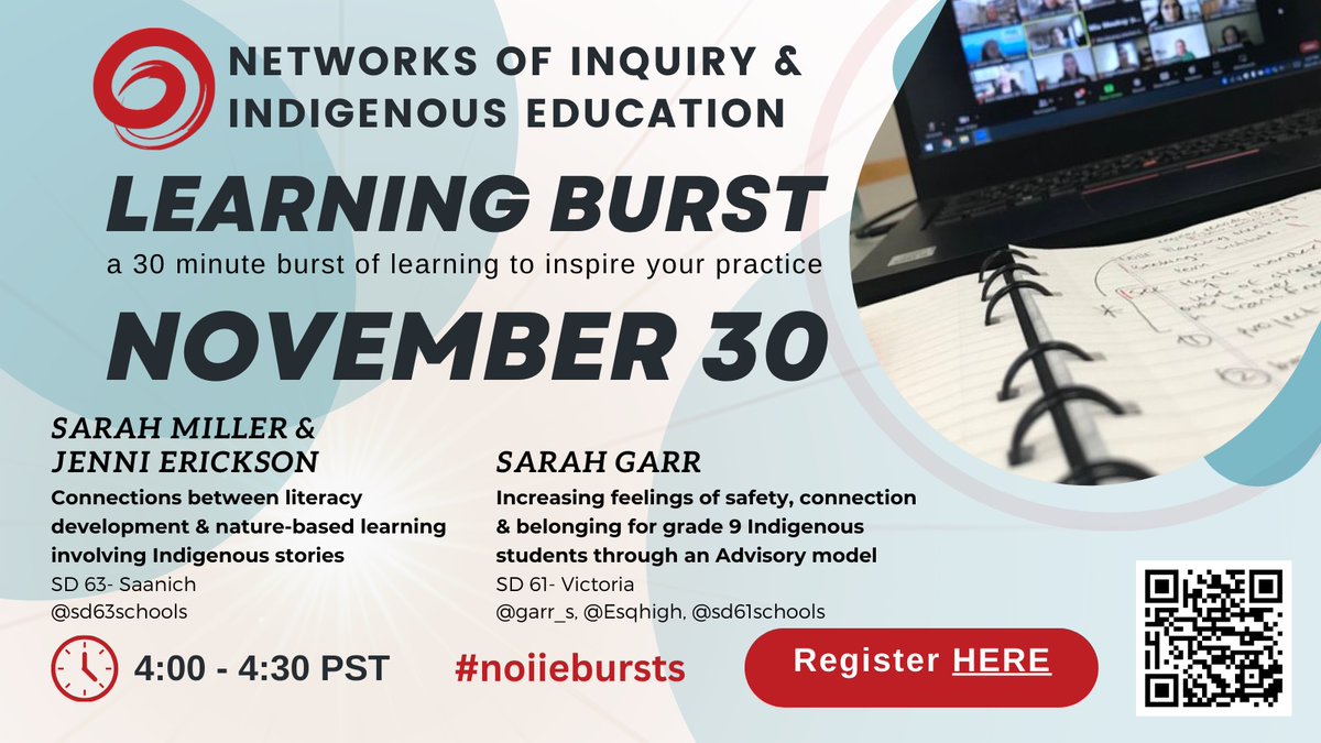 Connections between literacy &amp; nature based learning? Increasing feelings of safety, connection &amp; belonging in gr. 9 students? 

Join us for a fast-paced 30 min #noiiebursts learning burst where we will hear from teachers who are exploring these questions. noiie.ca/learning-burst…