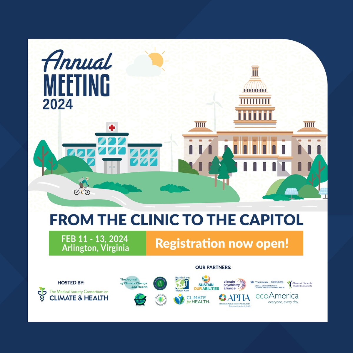 We've got some exciting news...

Registration for the 2024 Annual Meeting is now open!

As we enter this pivotal year for climate action, join us to learn how you can be a force for change — from the clinic to the capitol.

➡️ bit.ly/AM-2024 #ClimateHealth2024