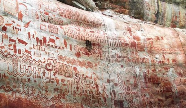 pierpi13's tweet photo. Nella foresta pluviale amazzonica c'è una "tela" lunga 8 miglia di incisioni rupestri dell'era glaciale. Incisa circa 12.600 anni fa, questa imponente opera d'arte raffigura mastodonti, bradipi giganti e altri animali estinti.
Le rocce riportano migliaia di uomini e animali che non vagano nel continente da almeno 12.000 anni; il che ne ha permesso la datazione. Il tutto nel cuore della foresta amazzonica, nella Serrania de la Lindosa, in ottimo stato di conservazione. La scoperta è stata fatta da un team di archeologi nel Parco Nazionale Chiribiquete nel 2019, ma è stata tenuta segreta per mesi, in modo da consentire la completa messa in sicurezza dell’area. Gli esperti ritengono che la vastità dei dipinti sia tale che occorreranno diverse generazioni per studiarli tutti.