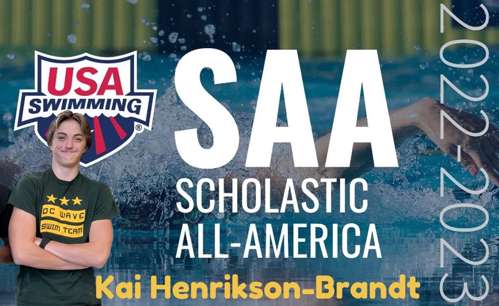 Congratulations Kai Henrikson-Brandt on being named to <a href="/USASwimming/">USA Swimming</a> list of 2022-2023 Scholastic All-Americans!  For more information on the Scholastic All-American program click the link below. #dcdpr #dcwaveswimteam #recforall 

usaswimming.org/news/2023/10/3…
