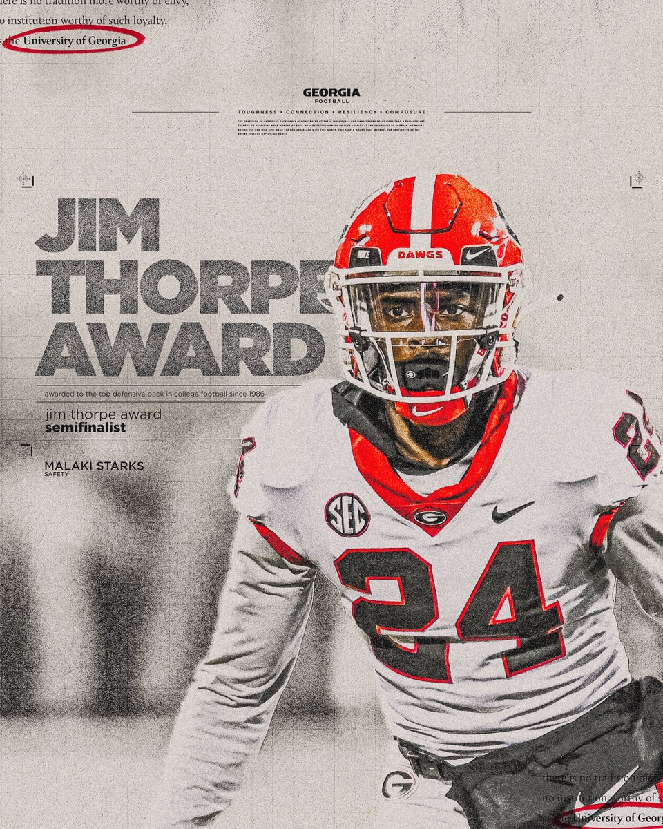 Watch List - Paycom Jim Thorpe Award Semifinalist Awarded to the top defensive back in college football since 1986. #GoDawgs | @StarksMalaki