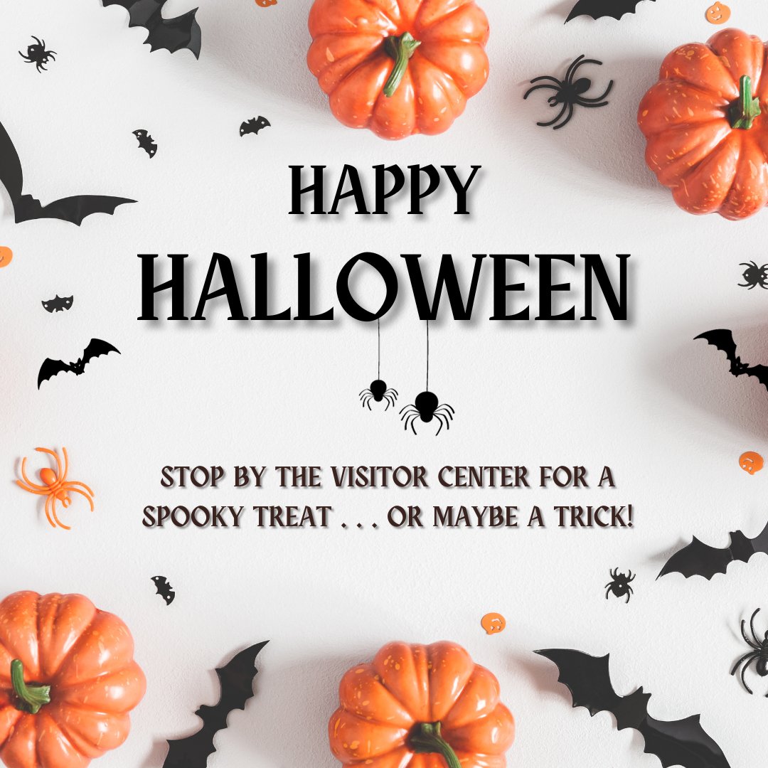 Have a happy and safe Halloween! Stop by the Visitor Center between 2 and 4 pm for a special treat 🍫 👻