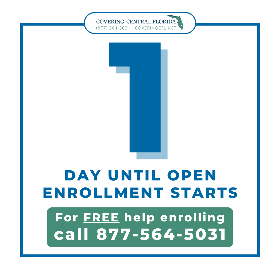 🚨 #OpenEnrollment starts TOMORROW! Visit coveringcfl.net or call 877-564-5031 to learn more about the FREE help Covering Central Florida 🌴 offers to help you find the best #healthinsurance option for you on the Marketplace! 🔍