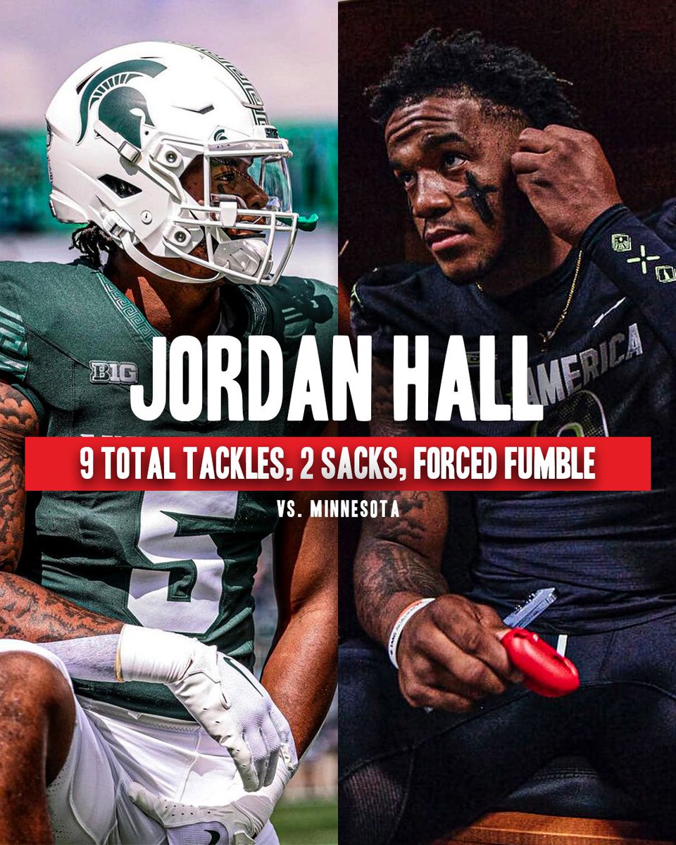 Jordan Hall has been a beast for Michigan State as a freshman this season 😤 @thejordanhall34 The Under Armour All-American had his best outing yet against Minnesota 💪 @UANextFootball | #UANext