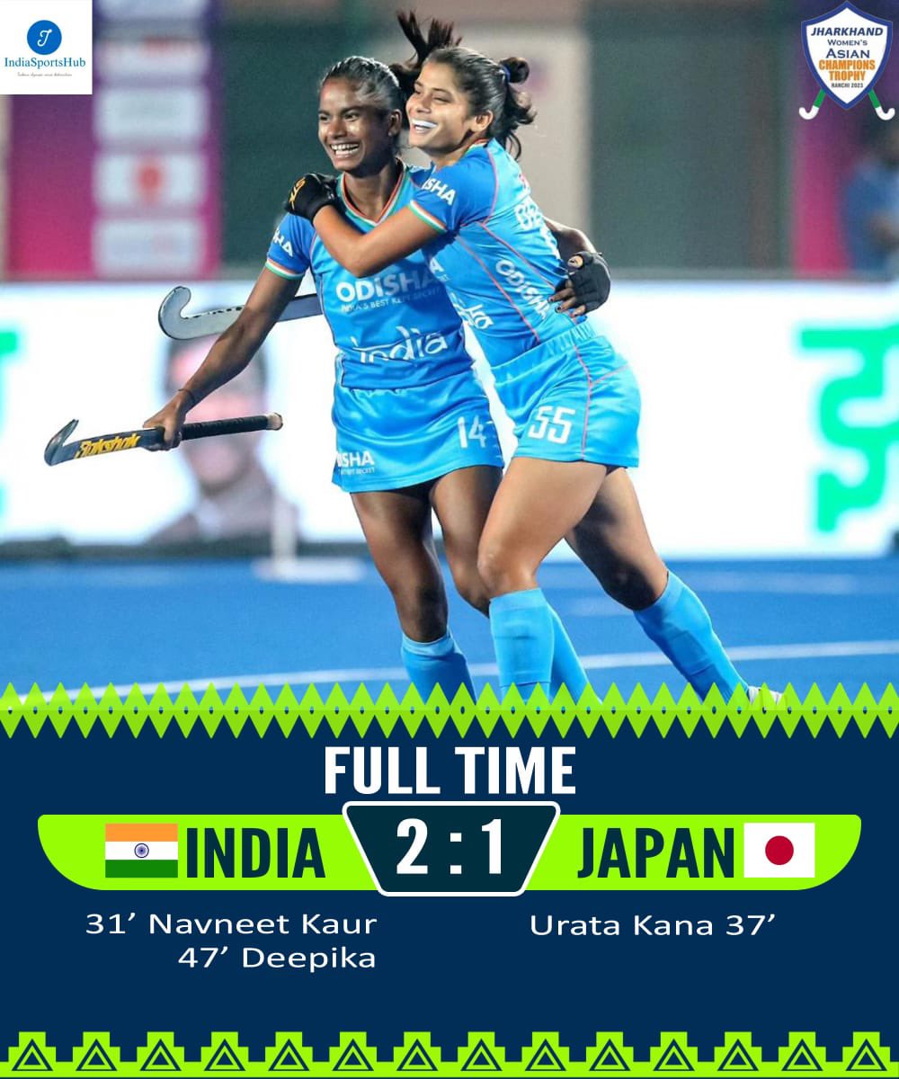 INDIAN WOMEN DEFEAT JAPAN And we are unbeaten in the tournament, scored a victory over a tough Japanese team 2-1 in #AsianChampionsTrophy Congratulations 🙌🏻 @TheHockeyIndia
