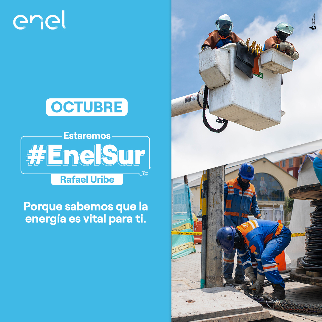 EnelColombia's tweet photo. Con nuestra iniciativa #EnelSur, estaremos en Rafael Uribe mejorando las redes eléctricas para que tengas un servicio seguro y confiable.💡 https://t.co/GJkIiMa9vK