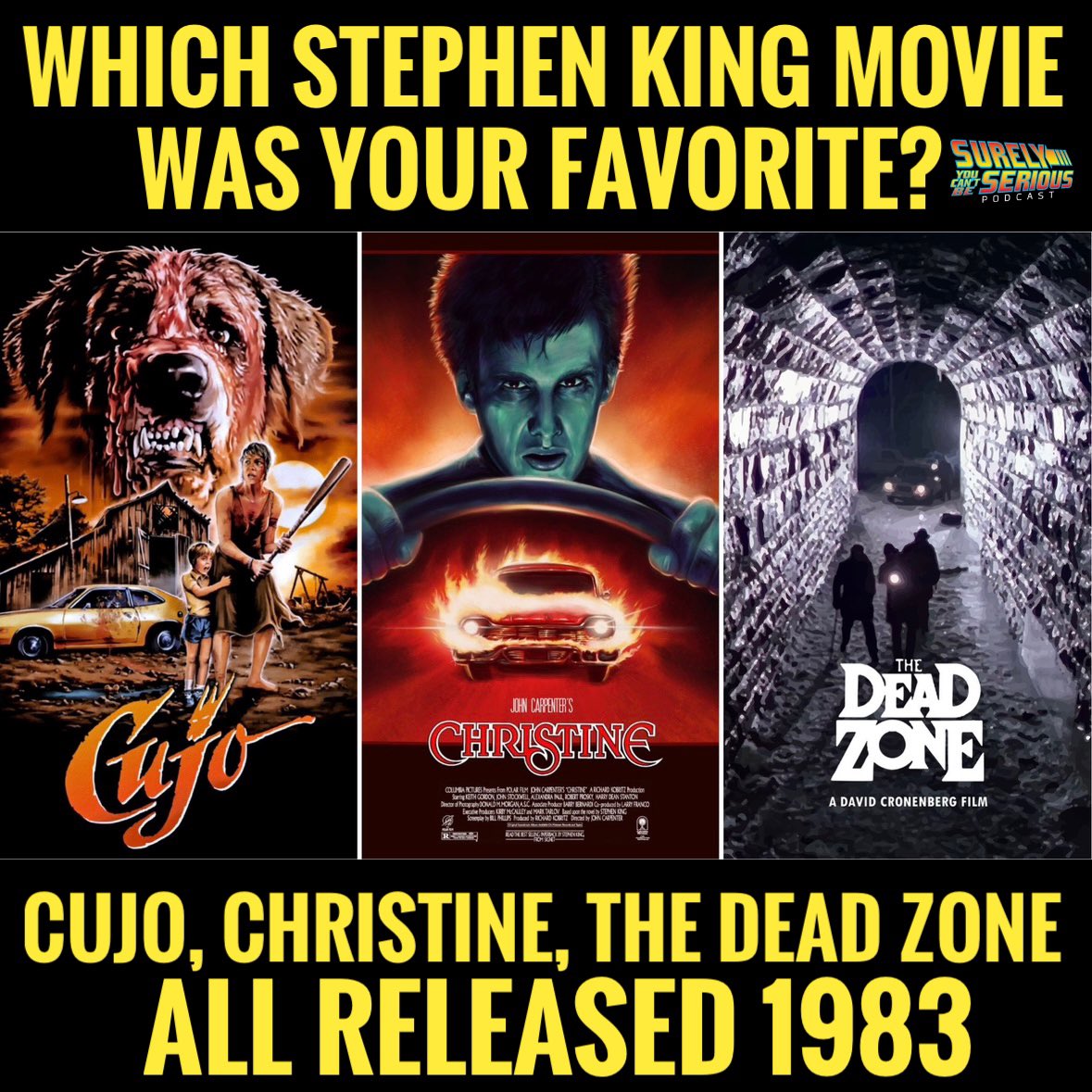 surelypodcast's tweet photo. 🎧🎧NEW PODCAST🎧🎧
Cujo vs. Christine vs. The Dead Zone: Part 2

https://t.co/mIzby76Bbe

#80s #80shorror #stephenking #cujo #thedeadzone #christine #80smovies #Halloween #hallowen #AllHallowsEve #scarymovie https://t.co/ZmORr1qYei