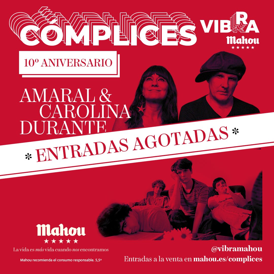 VibraMahou's tweet photo. Nos habéis pedido que saquemos más entradas para el Cómplices Vibra Mahou de @amaraloficial y @carolinadurante  y están agotadas 😉🍻... pero aún hay una oportunidad: si llegamos a 100 compartidos el domingo sacamos concurso de entradas. ¿Quién se une a compartir?👇 https://t.co/1Tuv8Dl580