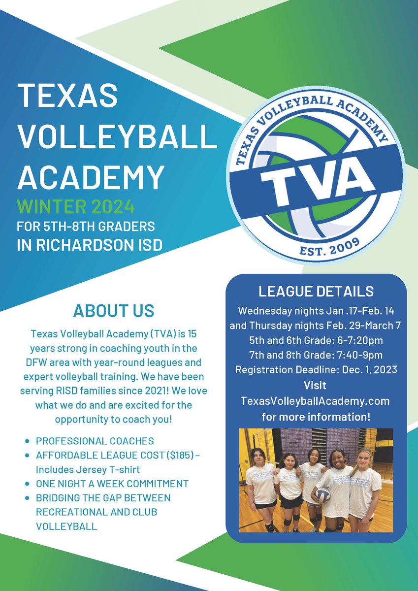Berkner_Vball's tweet photo. Interested in Volleyball?!?!? Here's a great way to continue working on your Volleyball skills after the season or even start preparing for Junior High Volleyball! 

PS - all the girls pictured made a team at Berkner this school year!!🏐💚🖤💪 https://t.co/KUaUdC46vY