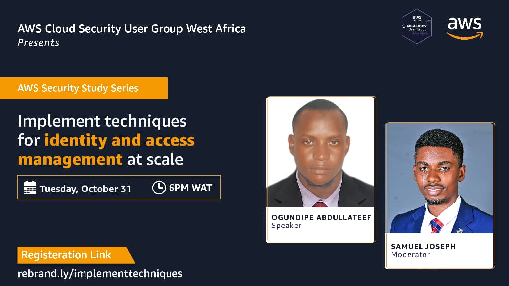 awssecwestafri's tweet image. 🚀🚀  We are now Live  🚀🚀
Join in now
youtube.com/live/uv582ay6z…

Implement Techniques for Identity and Access Management at scale

#awssecurity
#IdentityandAccessManagement
#cloudcomputing