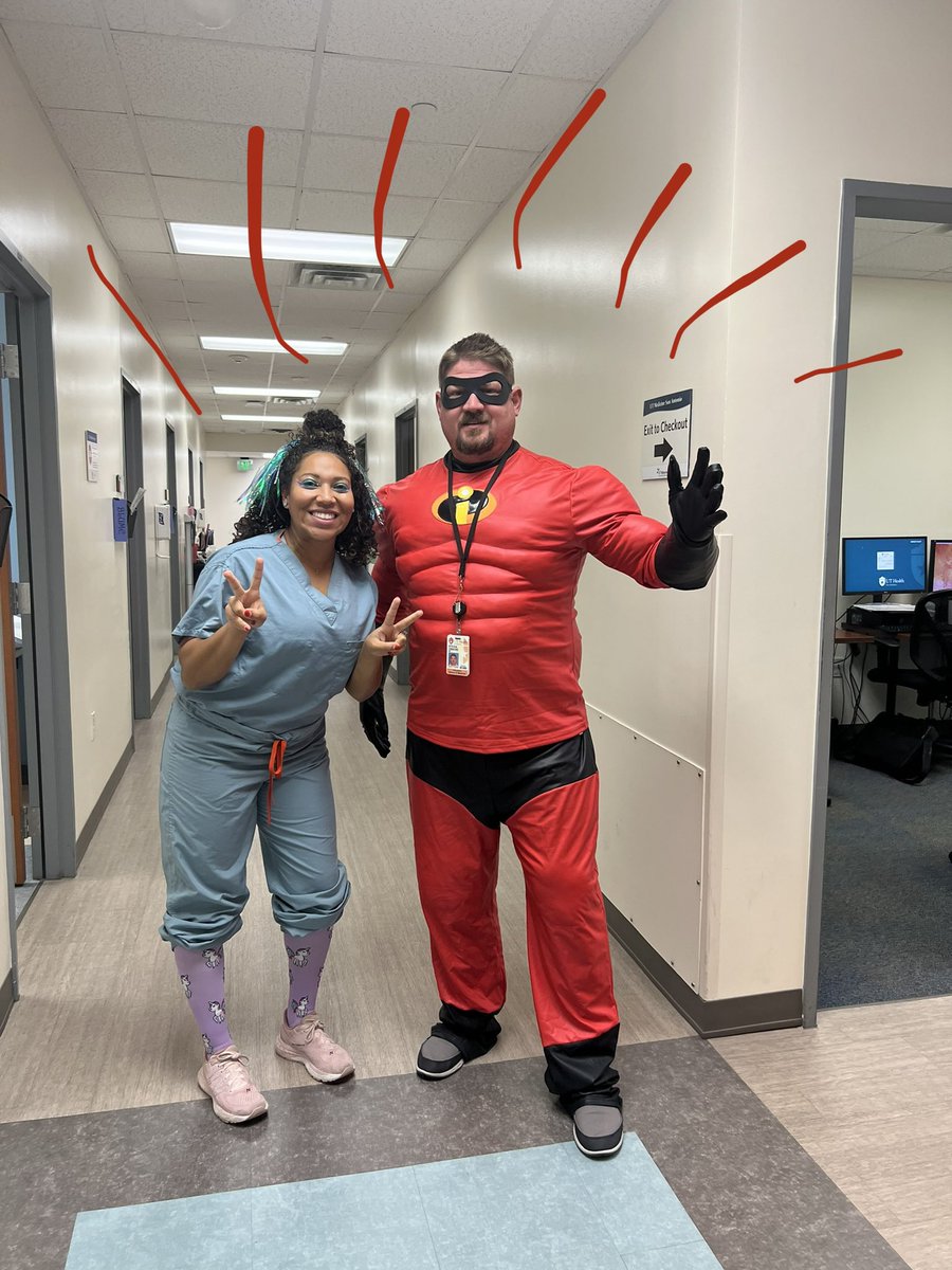 Ok #orthotwtitter we all know how awesome <a href="/Dr_RyanRose/">Ryan Rose, MD</a> is and what he does for <a href="/UTHealthSAOrtho/">UT Health San Antonio Orthopaedic Residency</a> , but can we get a judgment on who put in more work and effort in getting into the Halloween spirit in clinic?