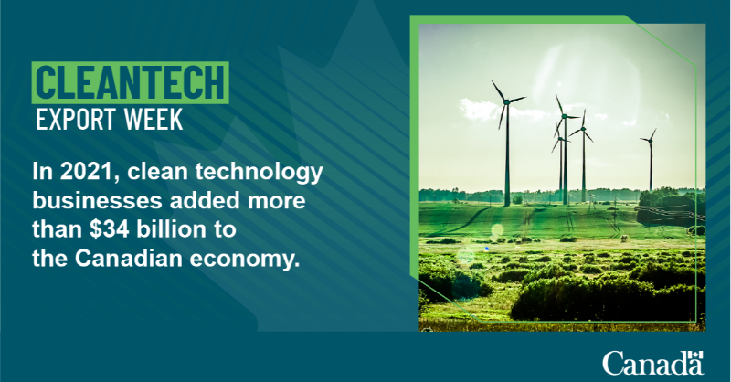 CanadaTrade's tweet photo. Canadian #CleanTech businesses are a driving force for #EconomicGrowth and global exports. In 2021, they added more than $34 billion to the Canadian economy! 📈💰
During @ExportDevCanada #CleanTechExportWeek get to know the clean technology sector and its many opportunities: