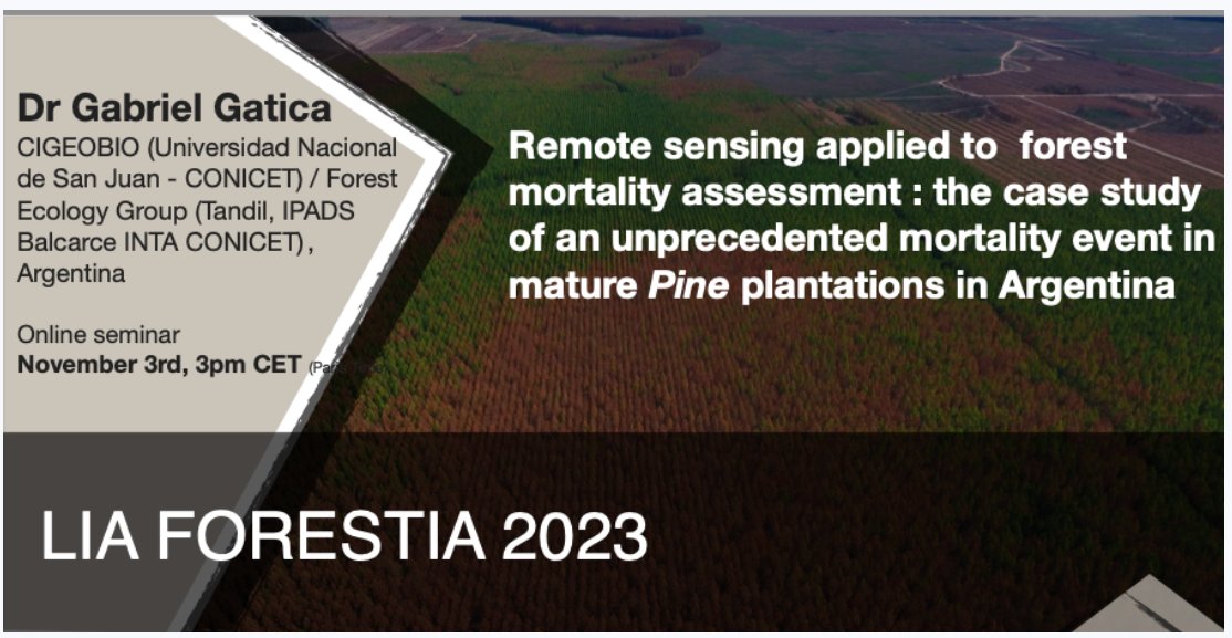 TataFernandez73's tweet photo. New #Forestia Online Seminar! 🌳🌲🛰️
Fri 3 Nov, 11 AM 🇦🇷; 3 PM 🇫🇷, by @Gab_Gatica
Free seminar with registration here: https://t.co/2Pl5yR7sY3
@LESTUDIUM @INTAtandilCM #treemortality #remotesensing @INRAE_Intl @CONICETDialoga https://t.co/vpPQYFKqMJ
