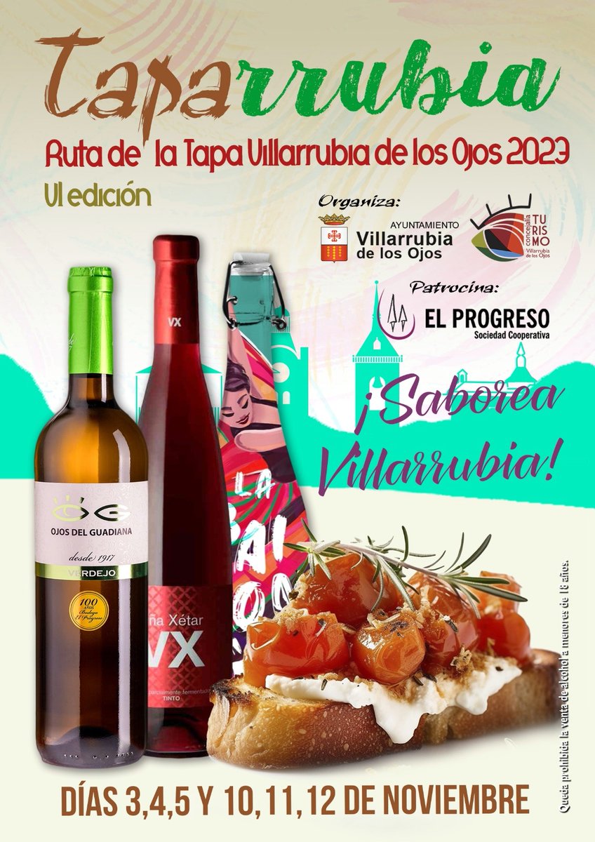 🌮 🍷 El próximo fin de semana y el siguiente llega la Ruta  #Taparrubia a #VillarrubiadelosOjos, que volvemos a patrocinar un año más en El Progreso,  organizada por el  Ayuntamiento.

 ‼️ Anímate y vente a saborear la rica gastronomía villarrubiera 😋😋