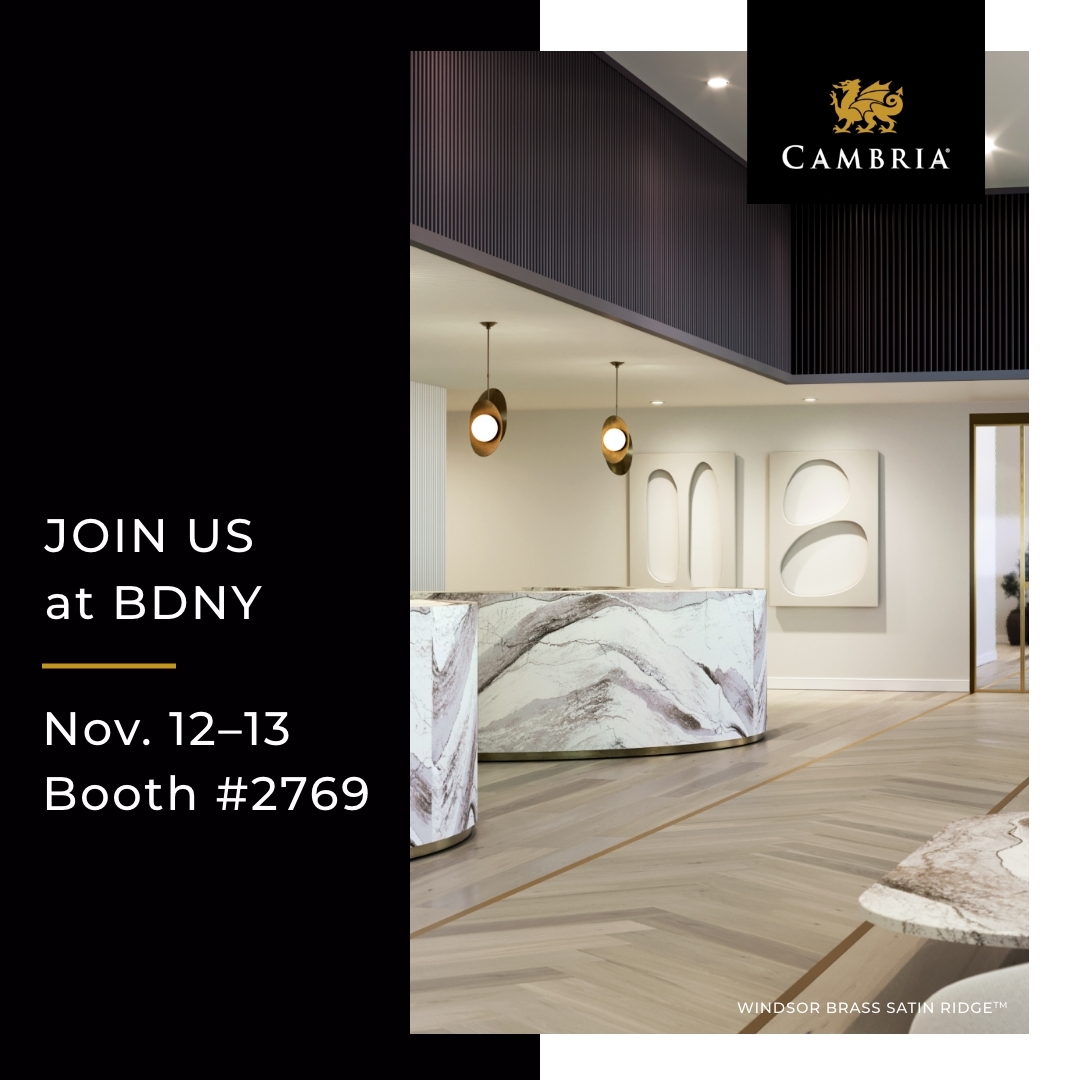 Attending Boutique Design New York 2023? Use code EXIV161443 to get your complimentary expo pass and don’t forget to stop by the Cambria booth. bdny.com #WeAreCambria #BDNY