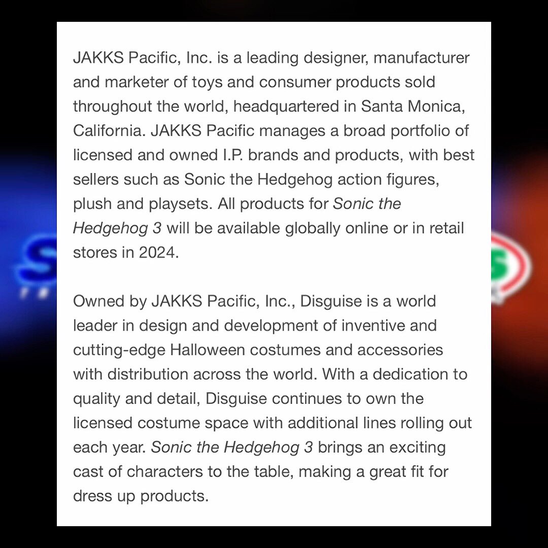 Sega & JAAKS Pacific Announce Sonic The Hedgehog 3 Movie Merchandise  Partnership For 2024 - Noisy Pixel