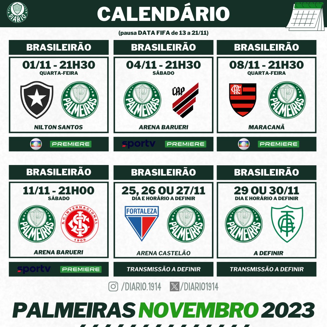 O calendário de jogos do Palmeiras no Brasileirão até a próxima