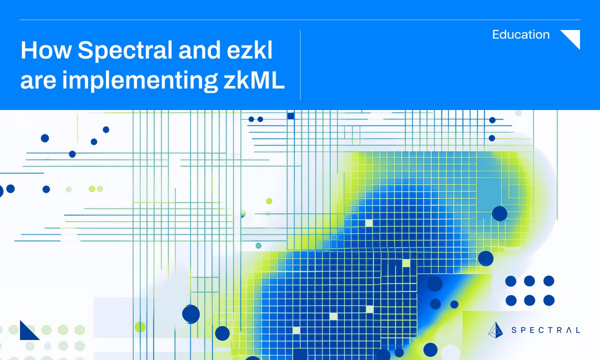 zkML plays an integral part in our upcoming decentralized machine learning platform, allowing us to verifiably prove that given prediction came from a specific machine learning model.

Here's a recap on how Spectral have been working with <a href="/ezklxyz/">EZKL</a> to implement #zkML 🧵