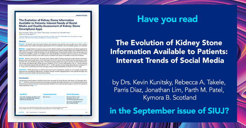 Société Internationale d'Urologie Journal (@siu_journal) on Twitter photo 📢In this article in the #SIUJ, identifying and evaluating what information #kidneystone patients want and the resources they use to find it.
🚩Article: bit.ly/462SM3Z
📰September issue: bit.ly/3kfexdV
#openAccess #Journal #UroSoMe
<a href="/KevinKunitsky/">Kevin Kunitsky</a> 📢In this article in the #SIUJ, identifying and evaluating what information #kidneystone patients want and the resources they use to find it.
🚩Article: bit.ly/462SM3Z
📰September issue: bit.ly/3kfexdV
#openAccess #Journal #UroSoMe
<a href="/KevinKunitsky/">Kevin Kunitsky</a>