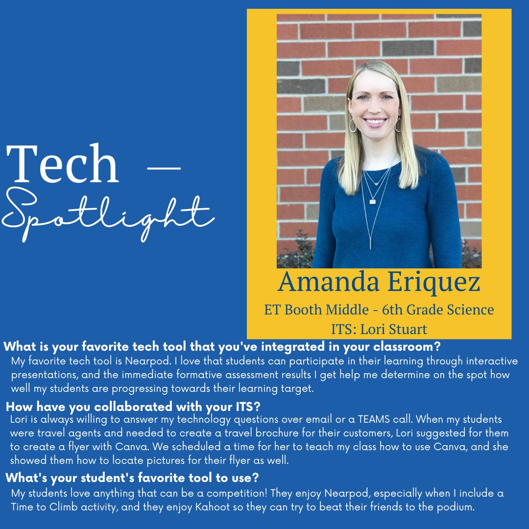It's Tech Tuesday! Meet Amanda Eriquez 👋🏼 Amanda is a 6th grade science teacher at @ETBoothMS ! Her students LOVE using the Time to Climb feature in @nearpod ⭐