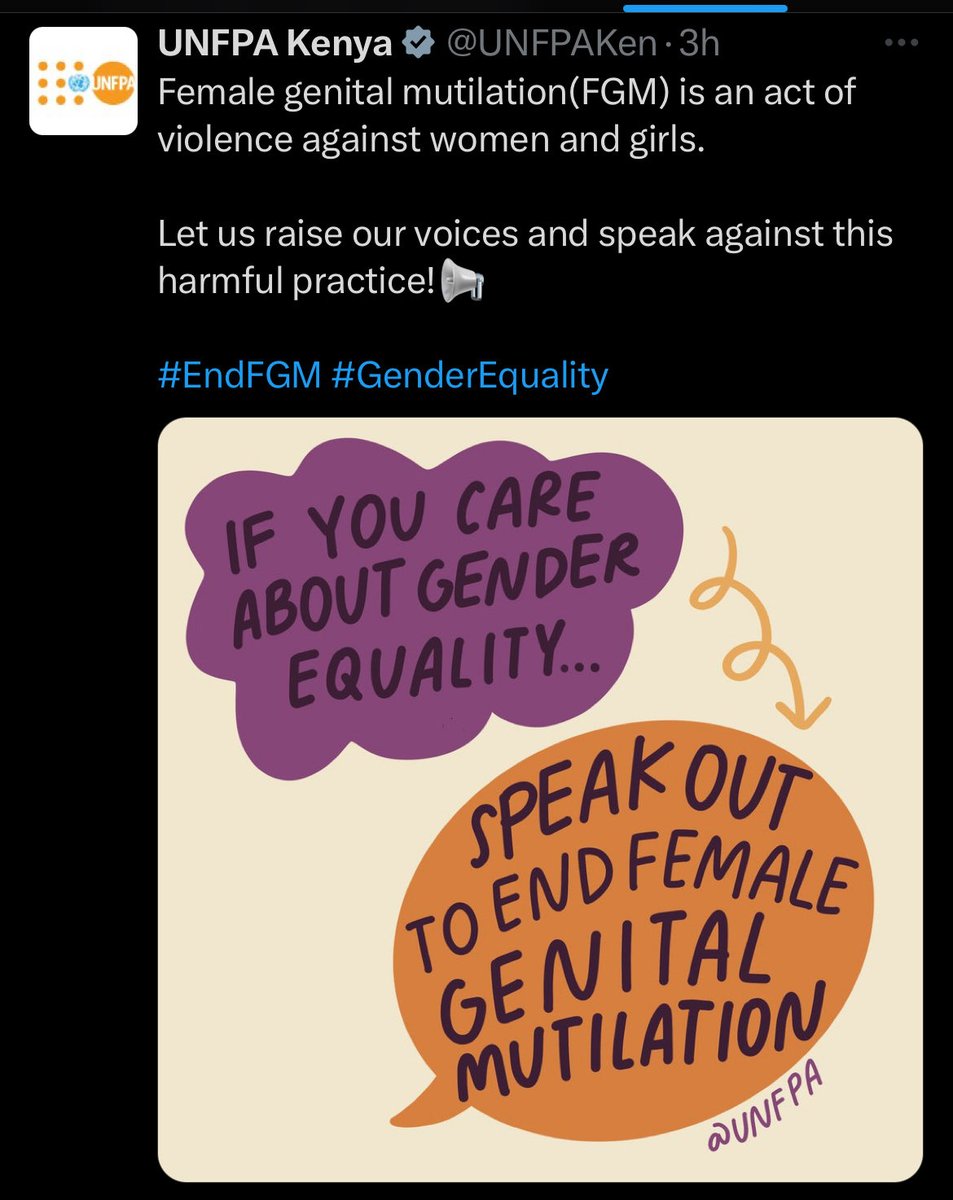 ChooseIntact's tweet photo. Yes, raise our voices and speak against FGM. It is ethically and medically wrong to cut healthy children.

But @UNFPA @UNFPAKen is incoherent on gender equality in basic human rights.

“Don’t cut girls” is correct, but advocate for harmful genital cutting of boys? It’s madness. https://t.co/22j158JIjl