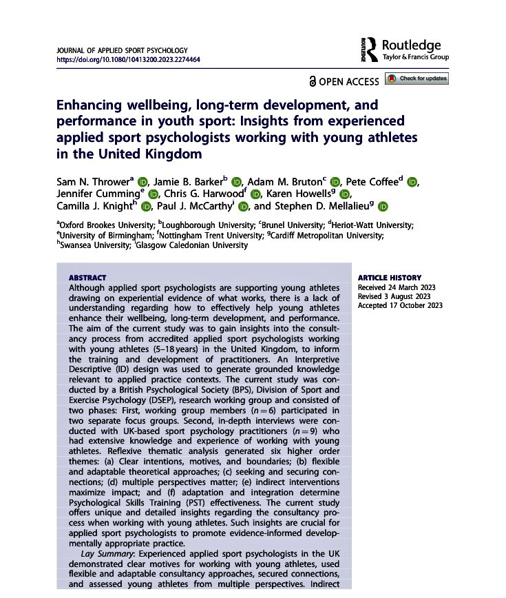 Ever wondered what applied sport psychologists actually do when working with young athletes!? ⚽️🧠 🥇🎾🤸 The @Psuperyou research working group, have provided fascinating insights into the unique consultancy process - open access link here: researchgate.net/publication/37…