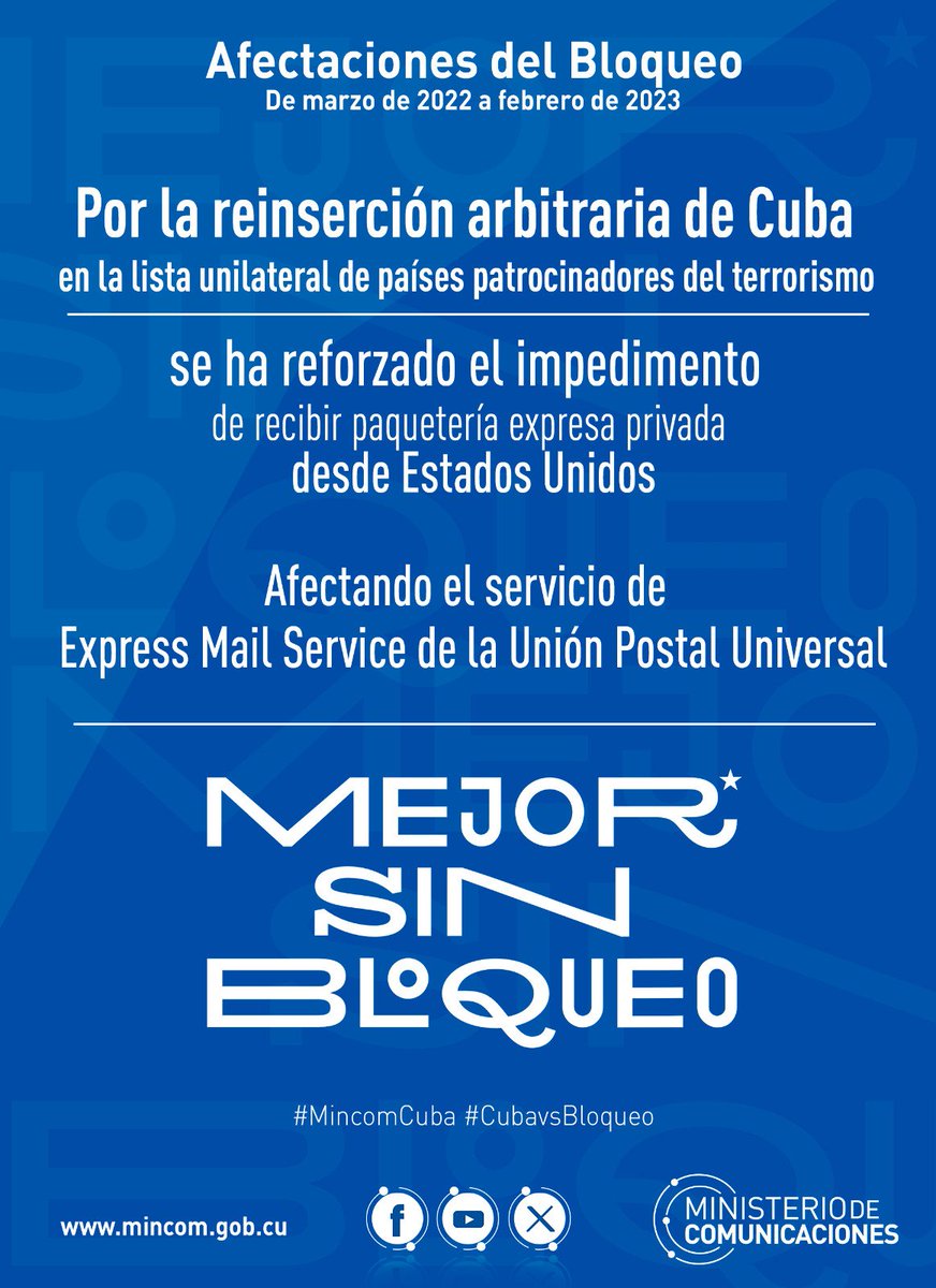 GladysArtemisa's tweet photo. Uno de los mayores impedimentos para alcanzar el bienestar de los cubanos y acortar las brechas en torno a las metas de la Agenda 2030 es el injusto y cruel bloqueo genocida al que estamos sometidos.
#MejorSinBloqueo 
#Artemisa https://t.co/9EleQEjnAH