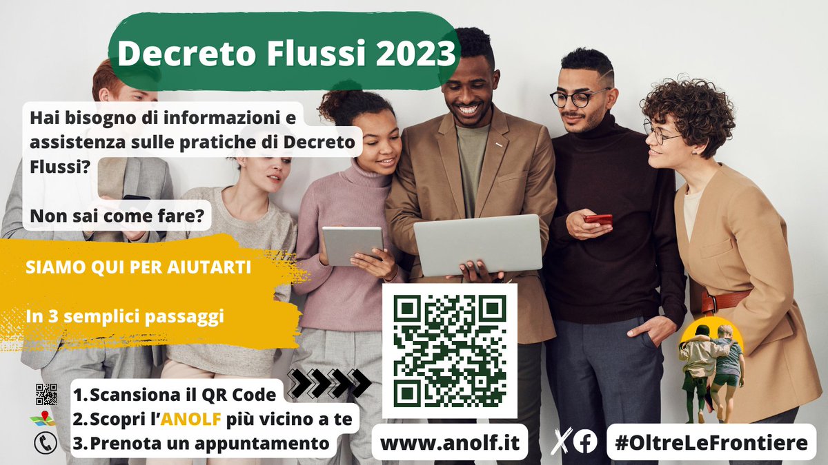 #ANOLF Siamo qui per aiutarti 💁‍♂️
“Programmazione dei flussi d'ingresso legale in Italia dei lavoratori #migranti per il triennio 2023-2025”.  
➡️Il  Decreto  Flussi,  è  stato pubblicato in Gazzetta Ufficiale il 3 ottobre 2023 👇