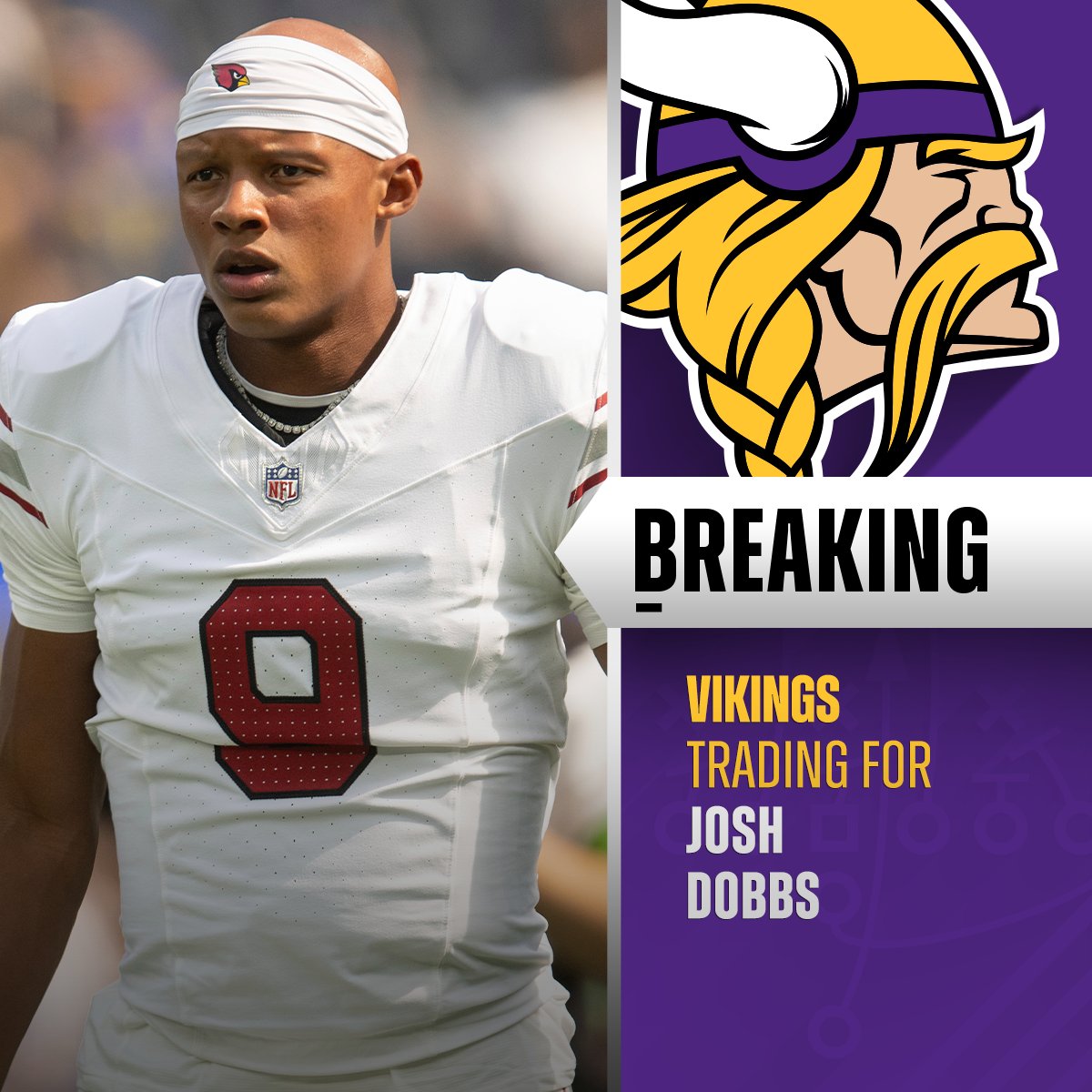 NFL (@nfl) on Twitter photo TRADE: Vikings trading for Cardinals QB Josh Dobbs. (via <a href="/RapSheet/">Ian Rapoport</a>, <a href="/TomPelissero/">Tom Pelissero</a>) TRADE: Vikings trading for Cardinals QB Josh Dobbs. (via <a href="/RapSheet/">Ian Rapoport</a>, <a href="/TomPelissero/">Tom Pelissero</a>)