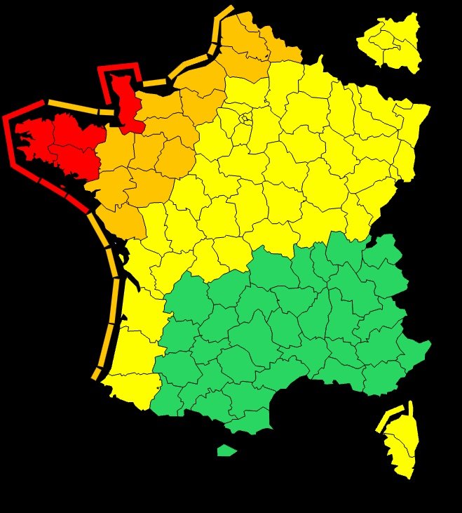 Spike4263's tweet photo. Vigilance rouge vent dans 3 département / le Finistère Côté d'Armor Morbihan le vent  va souffler de 130/150km/h 100/120km/h de la Loire Atlantique jusqu'au calvados https://t.co/k9ZXPDYsPG