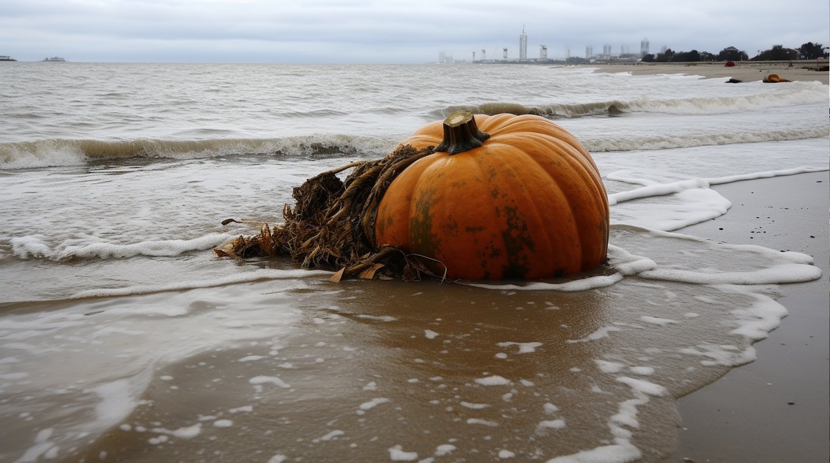 styvshade's tweet image. À l'occasion d'Halloween, une grande marée et une tempête ont provoqué l'échouage de citrouilles 🎃 sur notre littoral.  #happyhalloween #tempette #ciaran #labaule