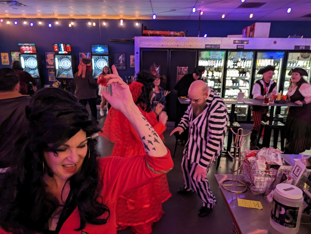 At a Halloween party at our favorite local pub, Batgirl (or Uhura-Chapel) and I danced for the first time since before the pandemic. It wasn't for long, but it was super fun. And we met Beetlejuice and his bride :)