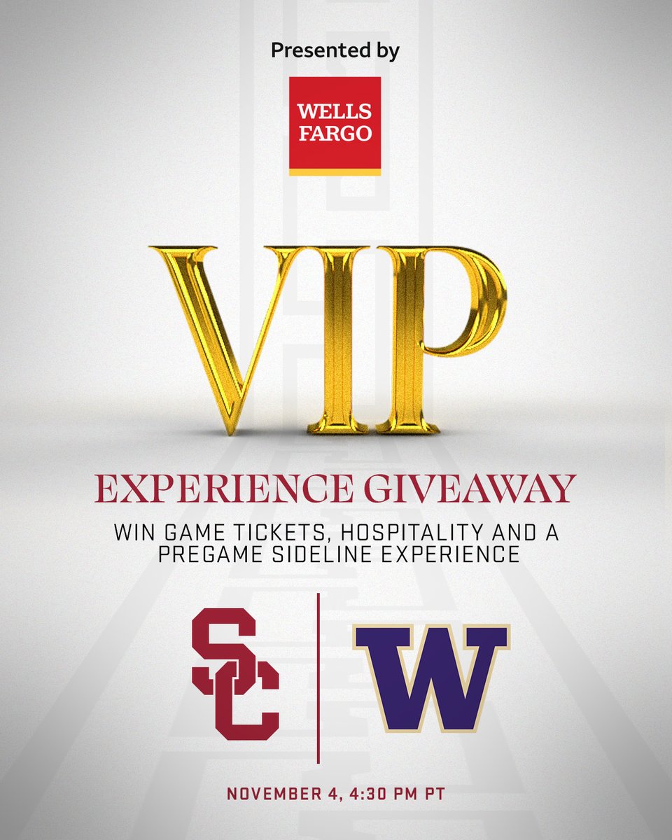 We're giving one lucky fan a VIP experience at this Saturday's <a href="/uscfb/">USC Football ✌️</a> game, presented by <a href="/WellsFargo/">Wells Fargo</a>!

Repost to enter for your chance to win!