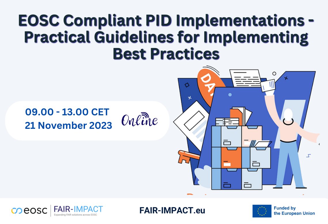 📣Call for #Datastewards #ResearchData Managers, #PID #metadata managers to join us on 21/11 for a 3h free event to discuss about current blockers in implementing #EOSC PID policy compliant, potential PID solutions &amp; remedies. REGISTER NOW🫵🙌
fair-impact.eu/events/fair-im…