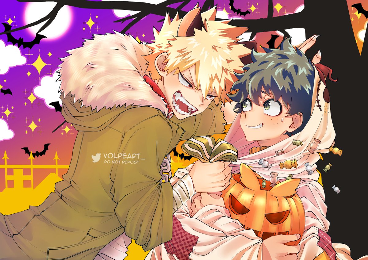 bakugou katsuki ,midoriya izuku multiple boys 2boys male focus freckles green hair blonde hair spiked hair  illustration images