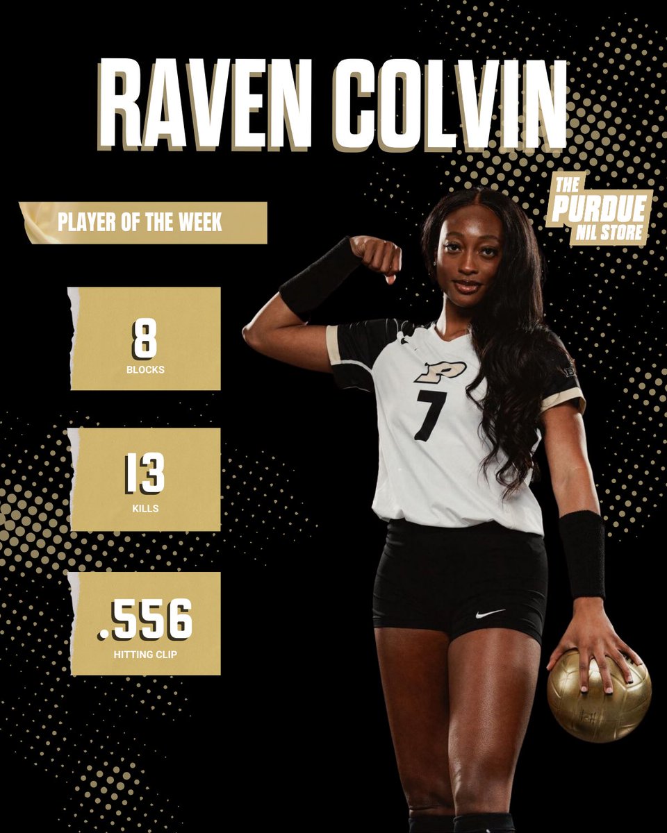 Raven Colvin is our Player of the Week! She was named Big Ten Defensive player of the week for the second week in a row, and continues to lead the Big Ten in total blocks. She had 8 blocks, 13 kills, and a .556 hitting clip versus Illinois on Saturday. #BoilerUp #PurdueNIL 🚂