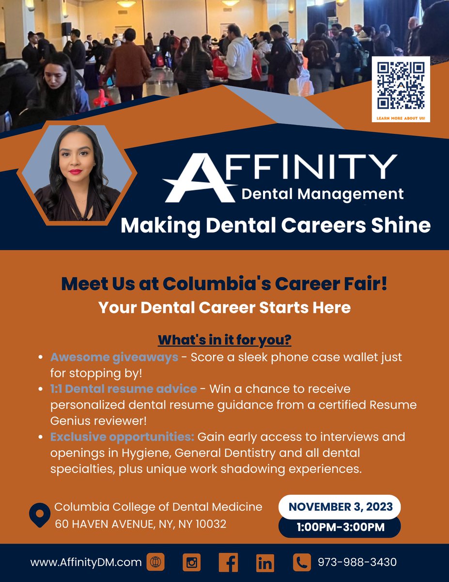 Letticia Pierrez (@letticiarecruit) on Twitter photo Meet me at <a href="/ColumbiaUDental/">Columbia U. Dental Medicine</a> #careerfair this Friday 11/3, 1-3pm.
Mark the date and come find out why your dental career starts with Affinity Dental Management. Meet me at <a href="/ColumbiaUDental/">Columbia U. Dental Medicine</a> #careerfair this Friday 11/3, 1-3pm.
Mark the date and come find out why your dental career starts with Affinity Dental Management.