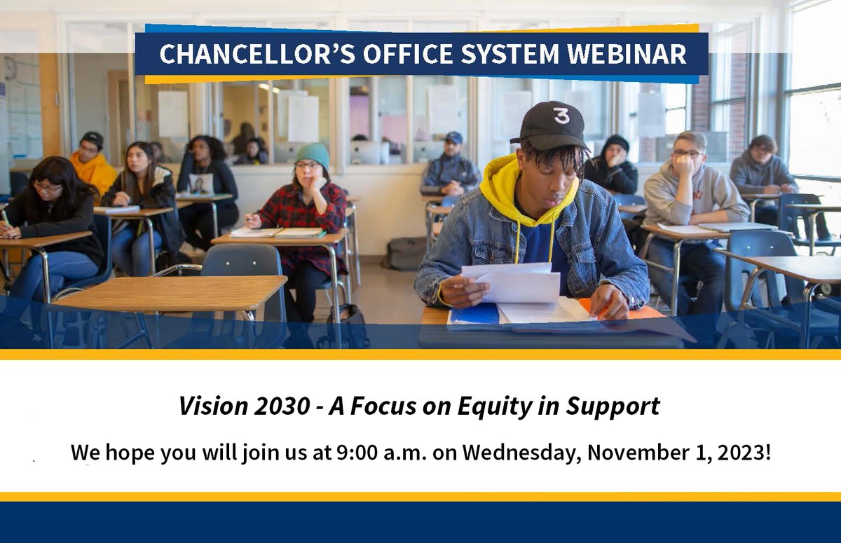 California Community Colleges (@calcommcolleges) on Twitter photo Please join <a href="/CalCommColleges/">California Community Colleges</a> for the "Vision 2030 - A Focus on Equity in Support" System Webinar at 9 a.m. this Wednesday, 11/1/23. Register: bit.ly/3PHzb4a.
#Vision2030
#OurTimeIsNow Please join <a href="/CalCommColleges/">California Community Colleges</a> for the "Vision 2030 - A Focus on Equity in Support" System Webinar at 9 a.m. this Wednesday, 11/1/23. Register: bit.ly/3PHzb4a.
#Vision2030
#OurTimeIsNow