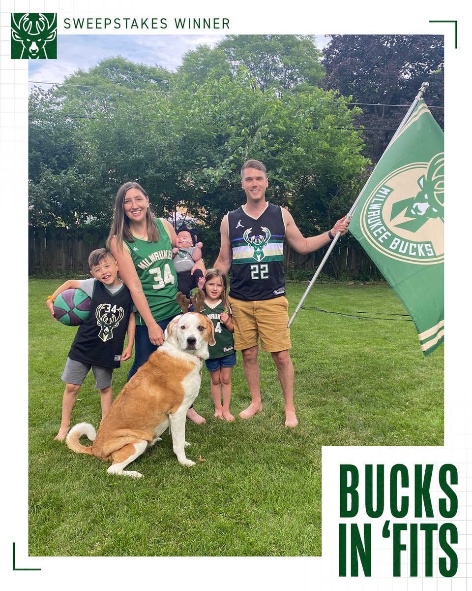 Bucks's tweet photo. Whole family reppin'.
Congrats to @PPFleegrr_87, our #BucksInFits sweepstakes winner! https://t.co/XoAdPf95Sr