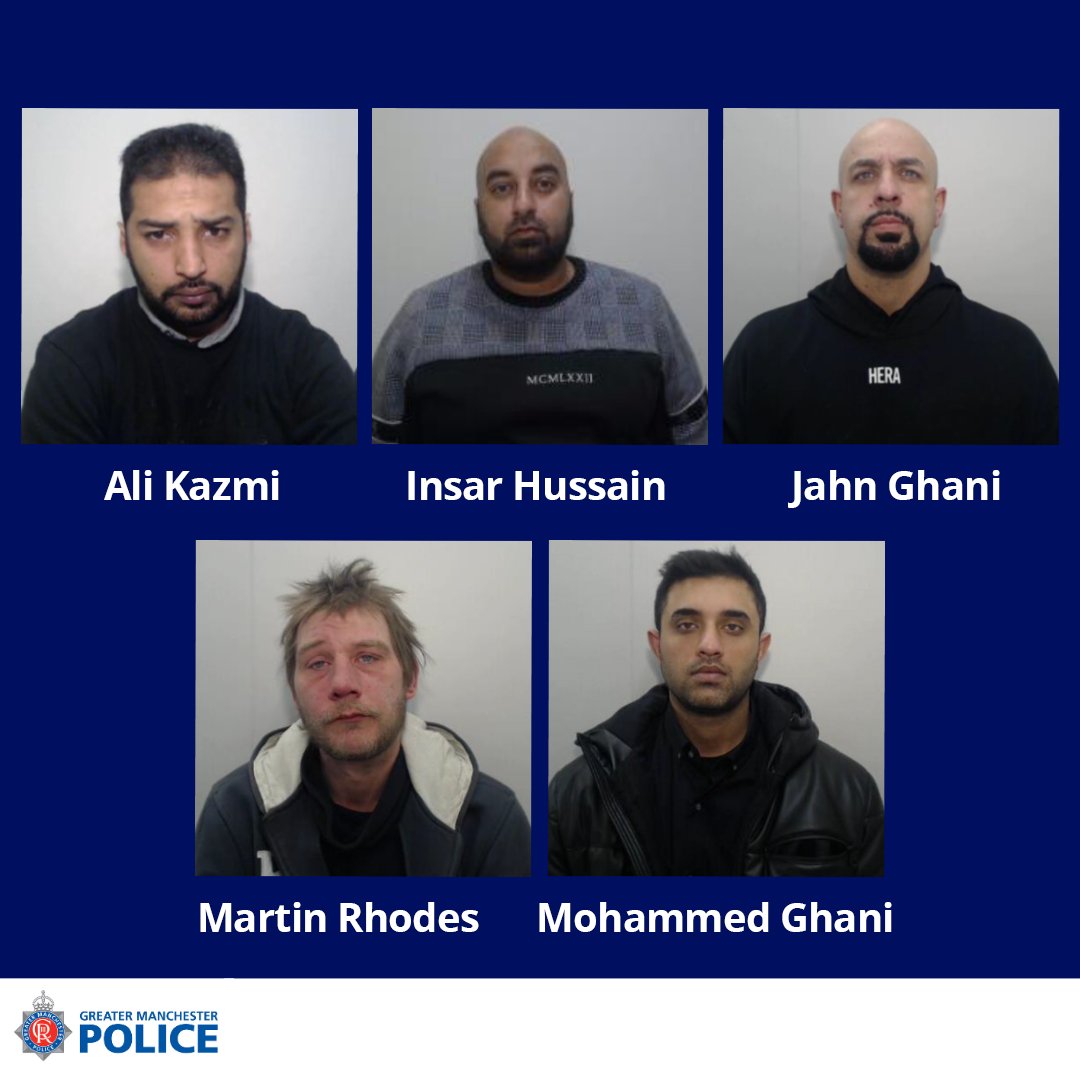 gmpolice's tweet photo. Five men have been jailed for 70+ years for non-recent child sexual exploitation in #Rochdale, following a partnership response by GMP, Rochdale Council and CPS.
The offenders were found guilty of abusing two girls in the town between 2002-2006.
More: https://t.co/NvC4tS1tI5 https://t.co/g0iVuAPsQD