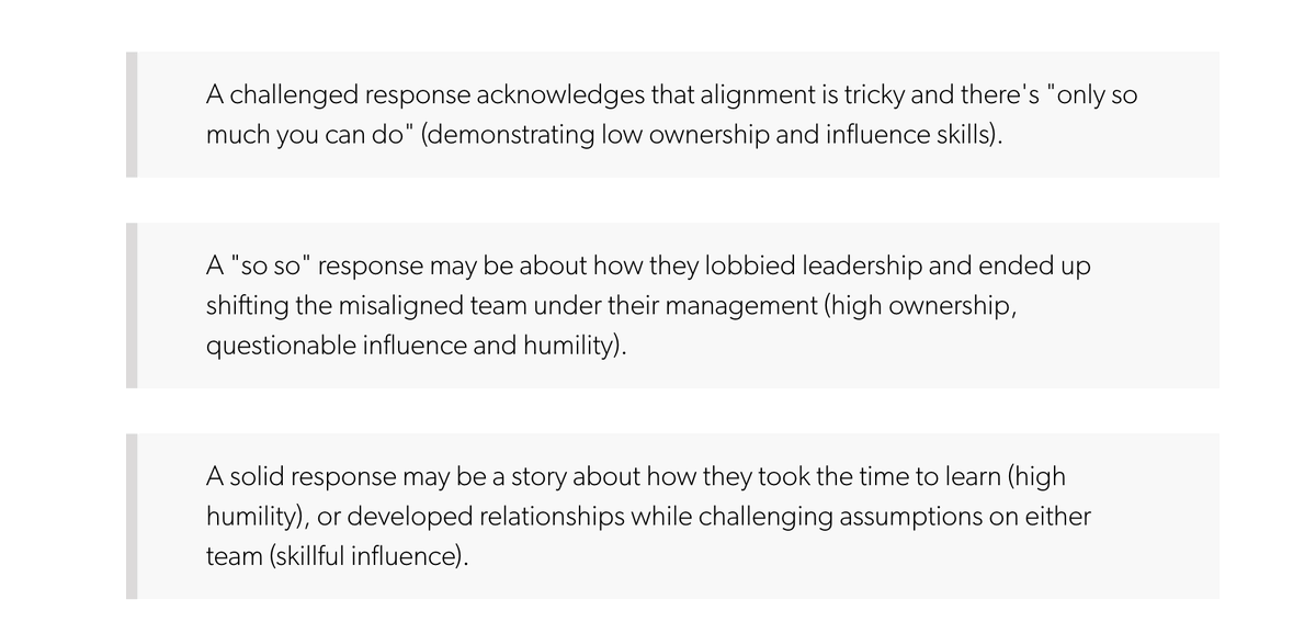 Try asking this question in your next interview with a management candidate: 

"Can you tell me about a time when you helped guide your team into better alignment with another team?" 

Amanda Schwartz Ramirez (<a href="/2LiveJew/">Amanda Schwartz Ramirez</a>) explains how to assess a poor, okay and great response ⬇️