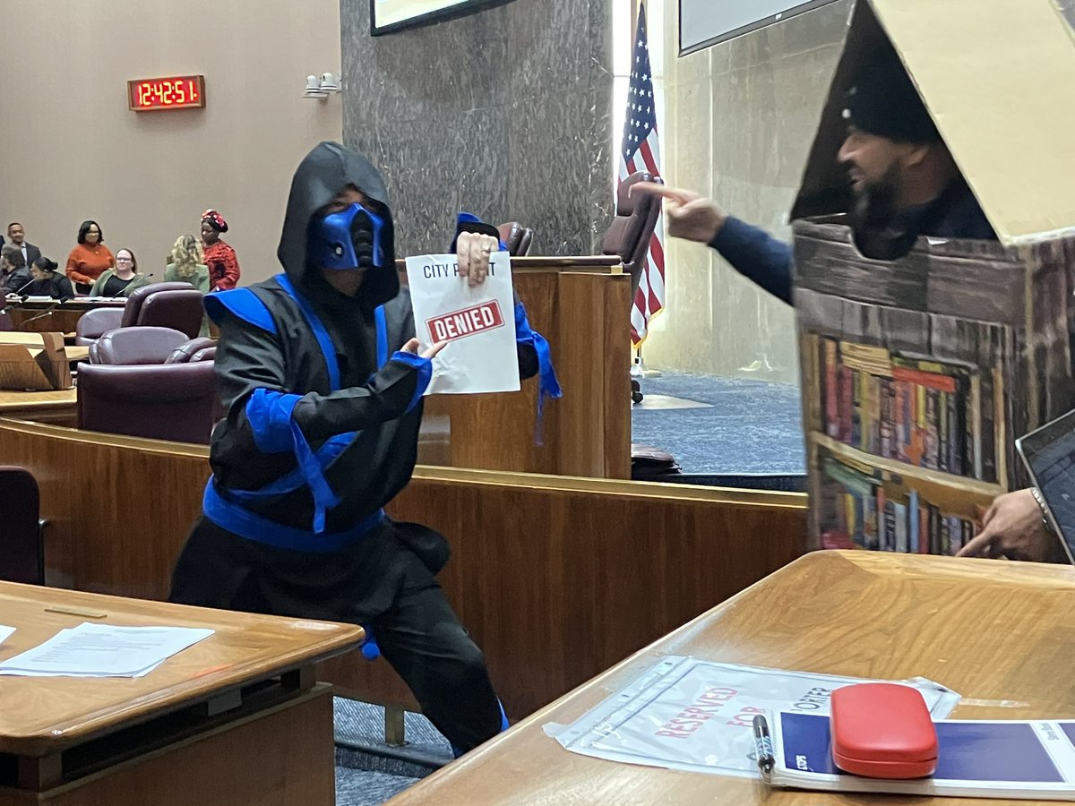 erin_hegarty's tweet photo. And here is Lopez, as Sub-Zero from Mortal Kombat. Never a dull day at City Hall. https://t.co/fPuDJn44sS
