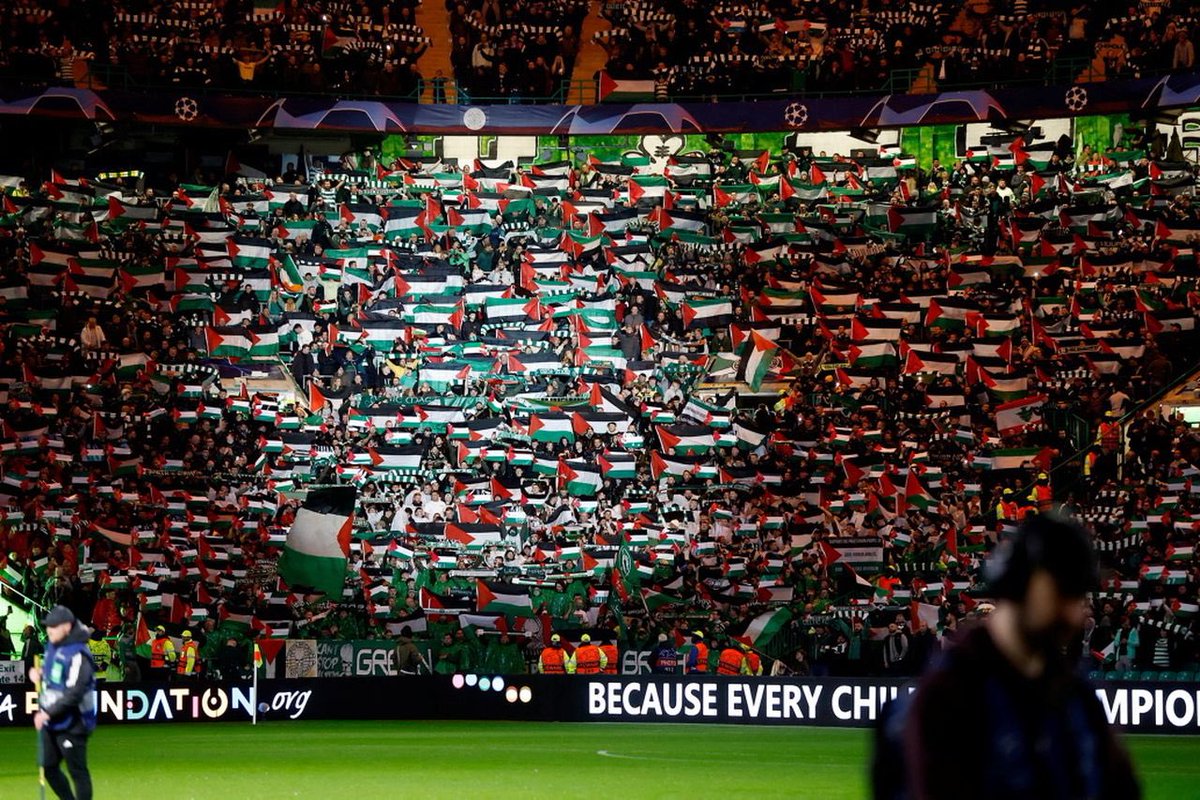 Kieran_Sellick's tweet photo. Celtic PLC’s statement summary

•Police block fire exits illegally at Fir Park = blame the Celtic fans
•Fans stand in solidarity with an oppressed state who are being subjected to a genocide = we’re flying terrorist flags
•Police/stewards cause near crushes and injuries at Easter Road = blame the Celtic fans again

Only a passionate, politically aware and socially active fan base like Celtic who live by the values this club was formed on could be so vilified, misrepresented and never defended by their own board.

Back the team.
Stand with Palestine.
Fuck the board. 
Let the people sing.