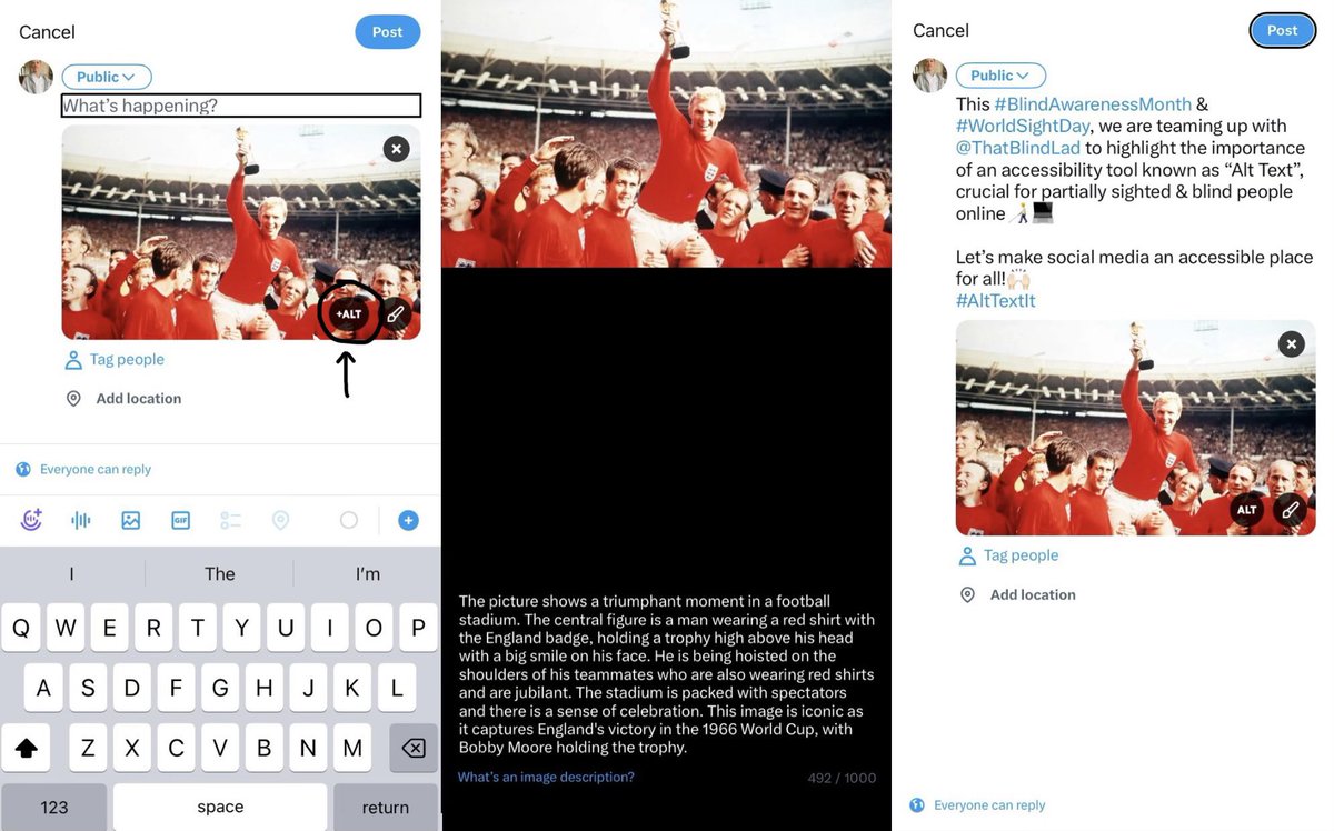 edward_w97's tweet photo. This #BlindAwarenessMonth, I am teaming up with @ThatBlindLad to highlight the importance of an accessibility tool known as “Alt Text”, crucial for partially sighted & blind people online!🧑🦯💻
Let’s make social media an accessible place for all!🙌🏻
#AltTextIt https://t.co/4C6fMD4gYg